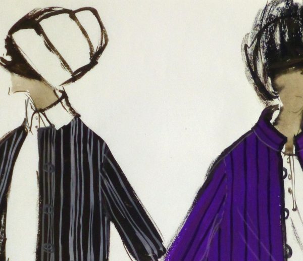 Gouache Fashion Sketch- Balmain Elegant Stripes-detail-10193M