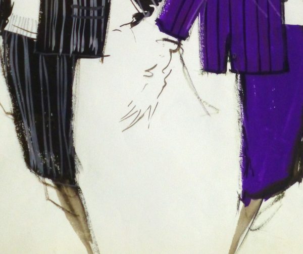 Gouache Fashion Sketch- Balmain Elegant Stripes-detail 2-10193M