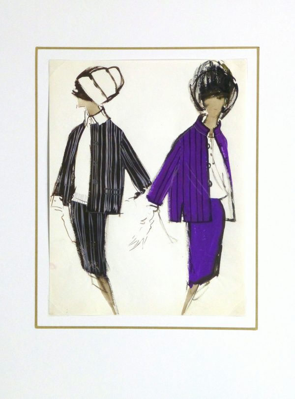 Gouache Fashion Sketch- Balmain Elegant Stripes-matted-10193M