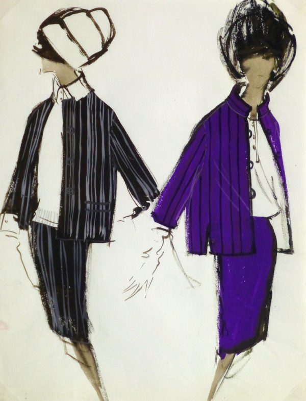 Gouache Fashion Sketch- Balmain Elegant Stripes-main-10193M