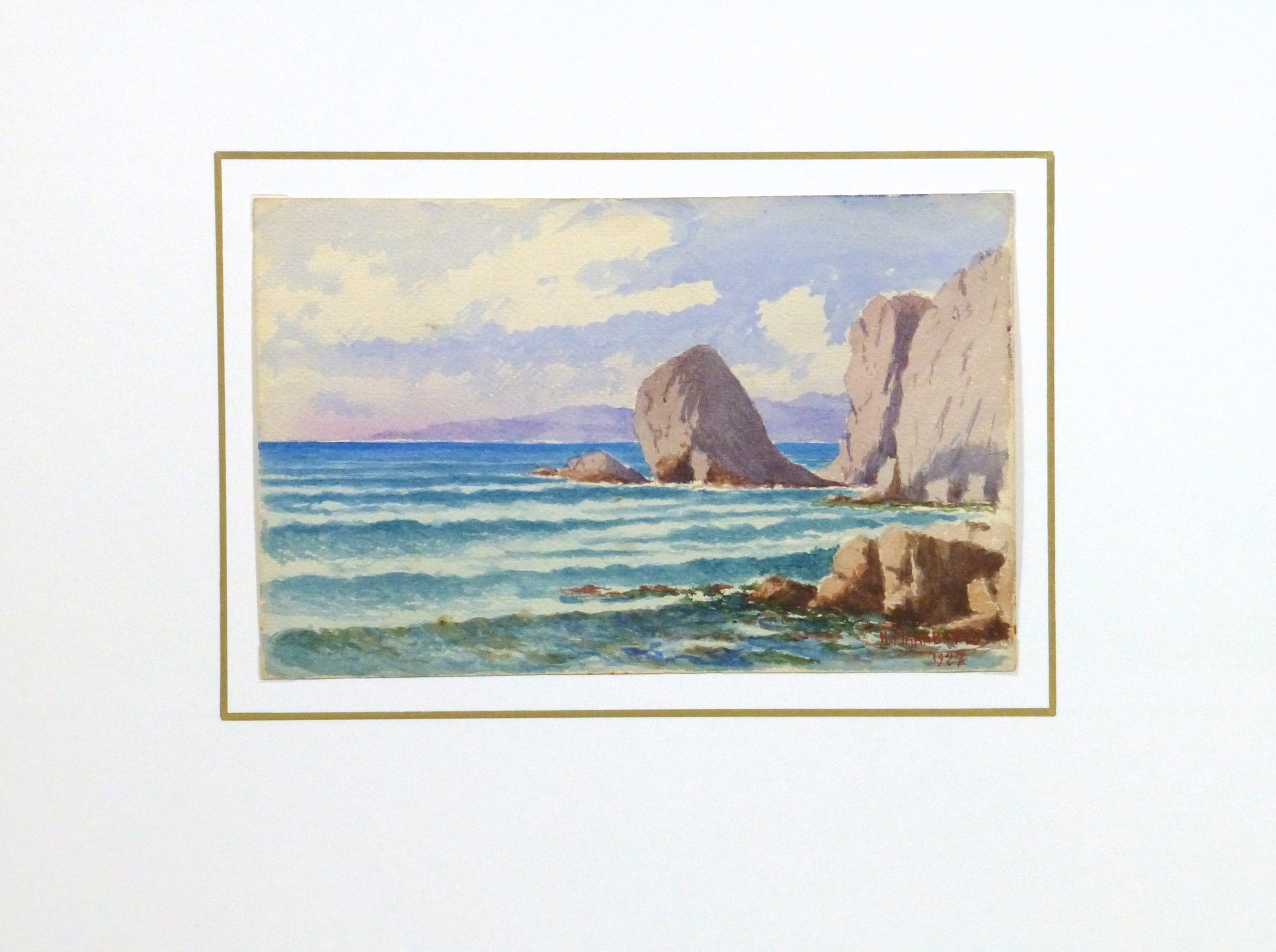 Watercolor Seascape - Rocky Shore-matted-10236M Watercolor Seascape - Rocky Shore-matted-10236M