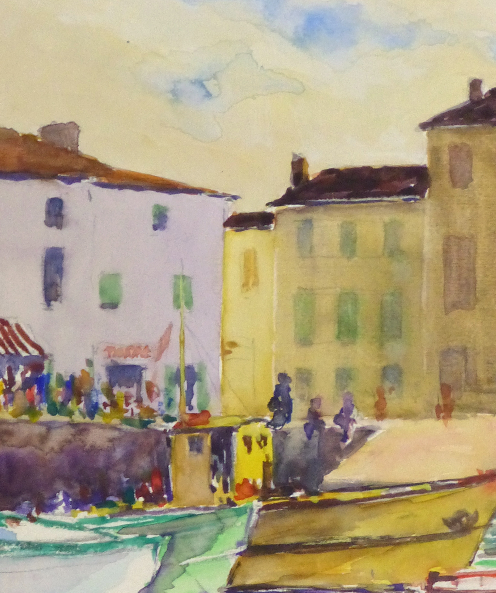 Watercolor Seascape - Evening Harbor-detail 2-10242M Watercolor Seascape - Evening Harbor-detail 2-10242M