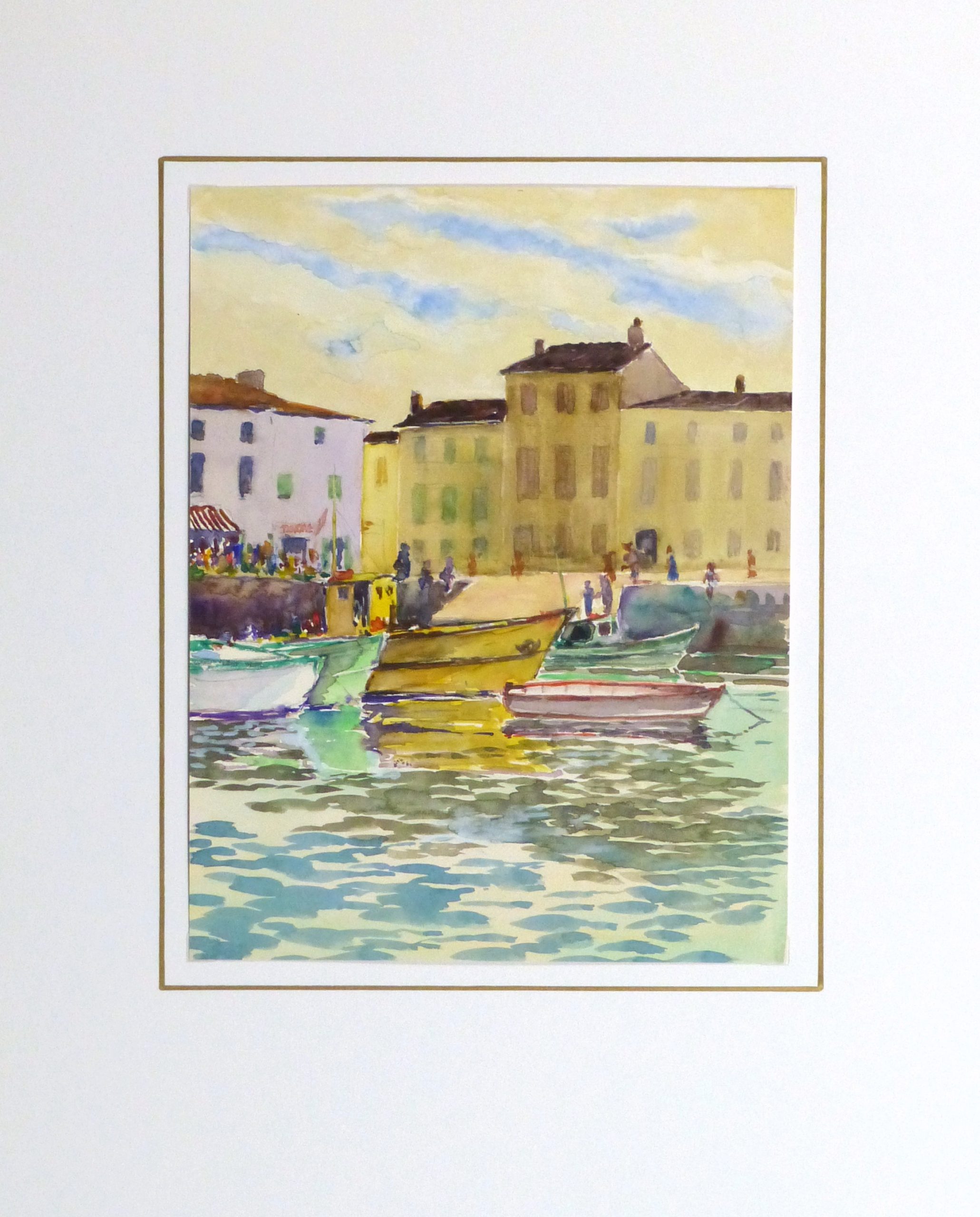 Watercolor Seascape - Evening Harbor-matted-10242M Watercolor Seascape - Evening Harbor-matted-10242M