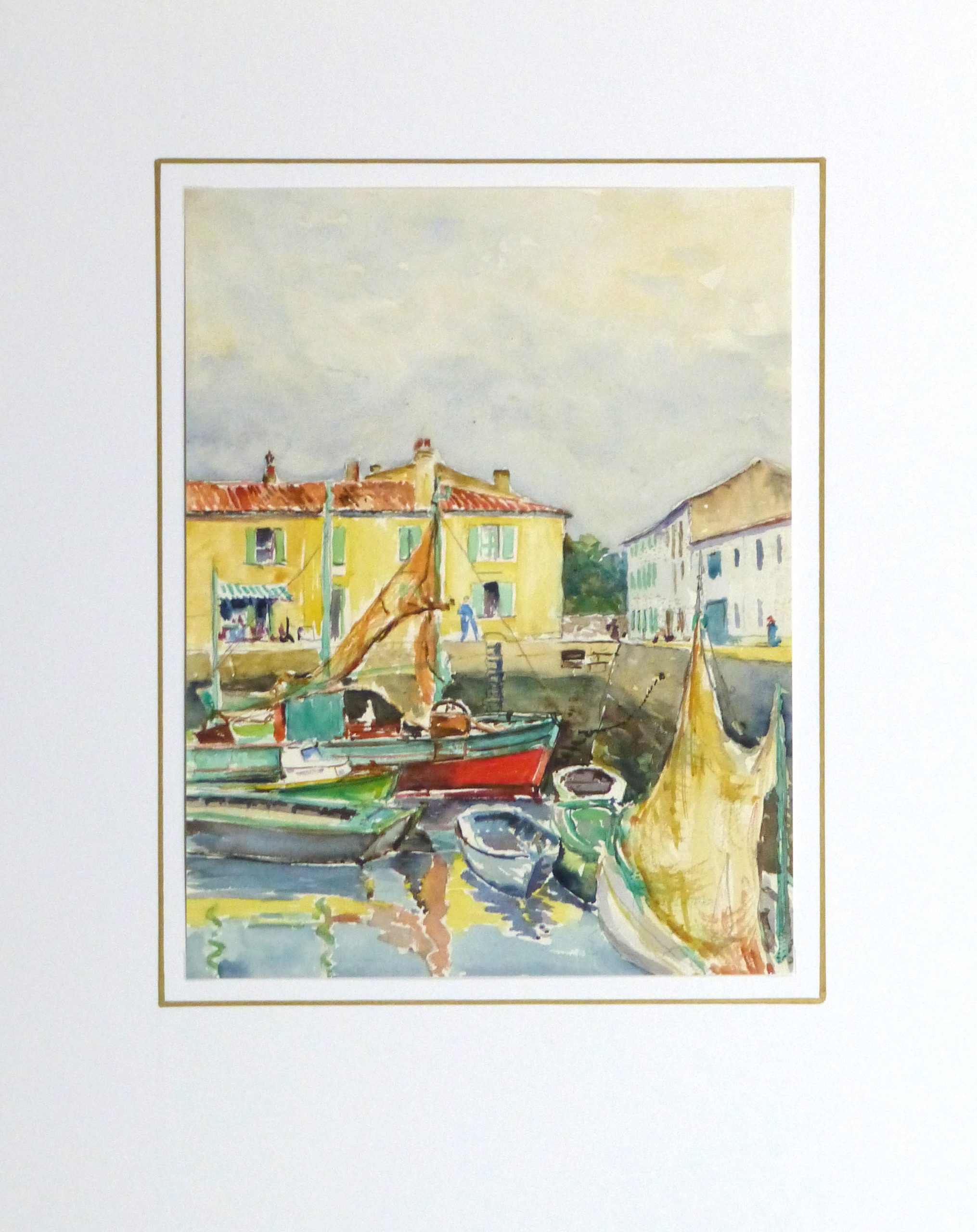 Watercolor Seascape - Bright Harbor-matted-10243M Watercolor Seascape - Bright Harbor-matted-10243M