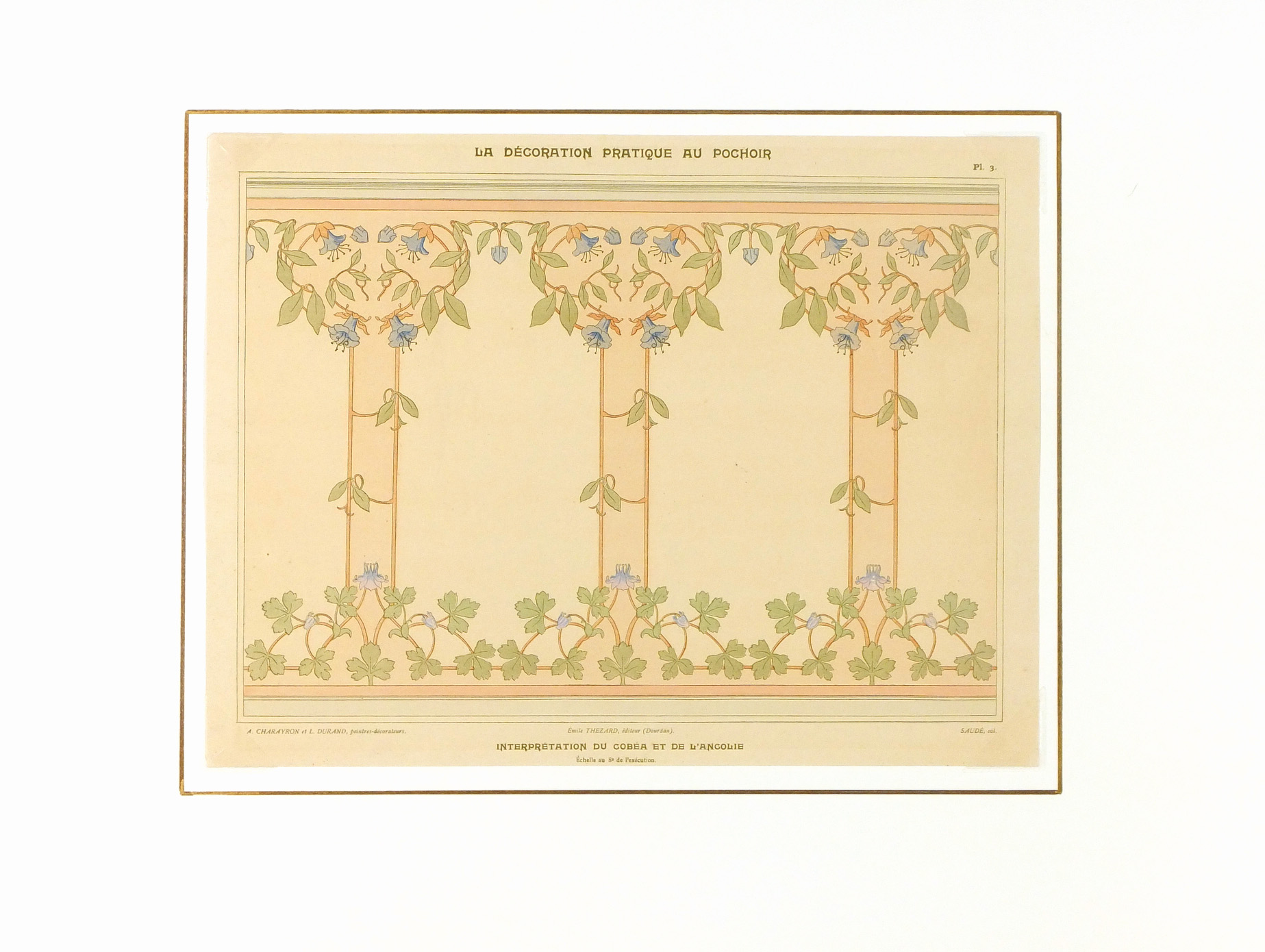 Pochoir Interior Lithograph-matted-5681K Pochoir Interior Lithograph-matted-5681K