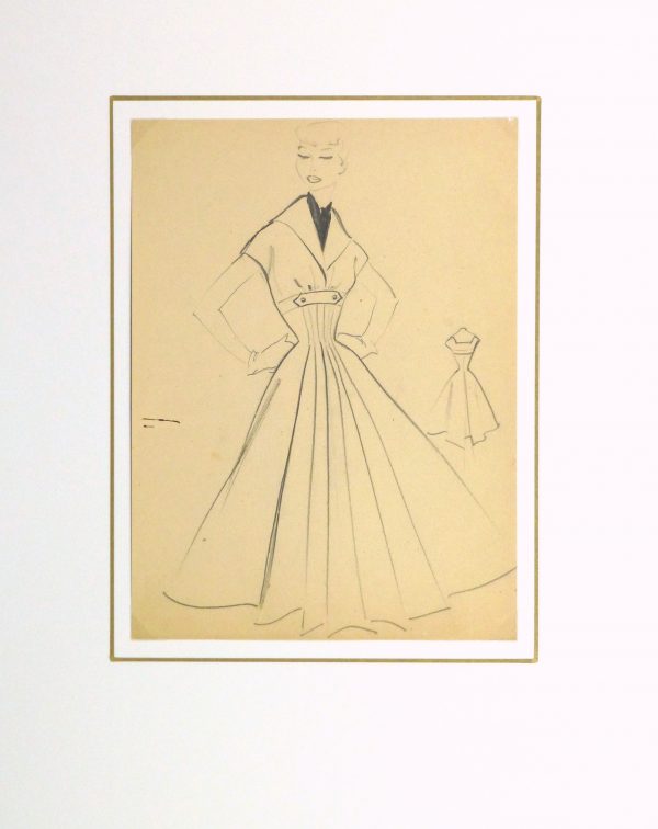 Pencil Fashion Sketch- Hendlin Casual Dress, 1957-matted-10356M