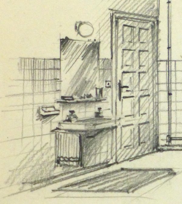 Pencil Drawing - Bathroom Interior, circa 1950-detail 2-10358M
