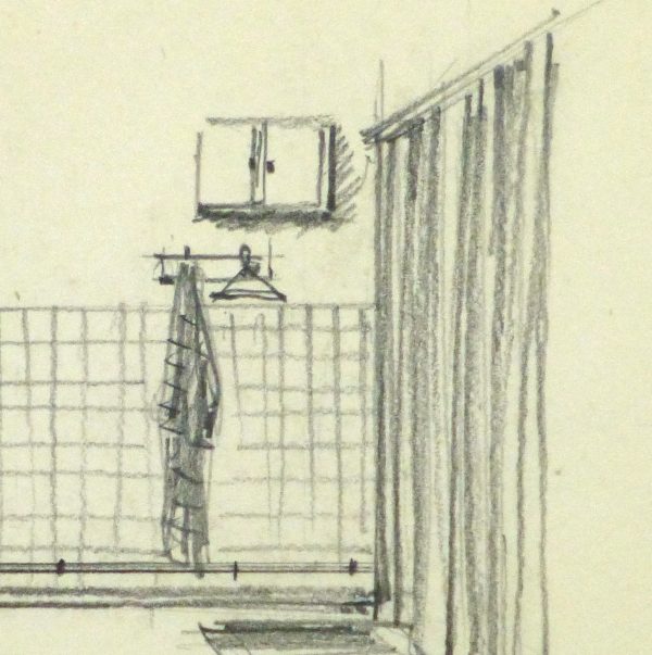 Pencil Drawing - Bathroom Interior, circa 1950-detail-10358M