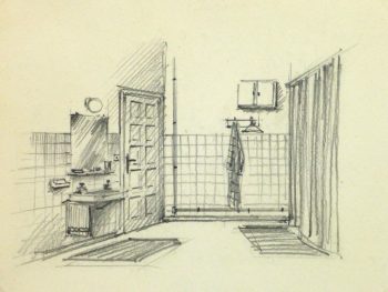 Pencil Drawing - Bathroom Interior, circa 1950-main-10358M