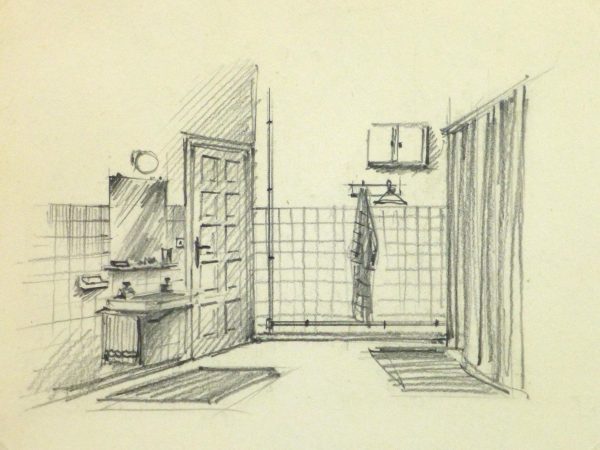 Pencil Drawing - Bathroom Interior, circa 1950-main-10358M