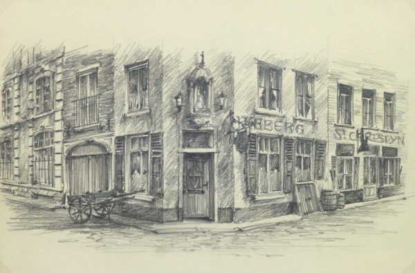 Pencil Drawing - Street Corner, circa 1950-main-10365M