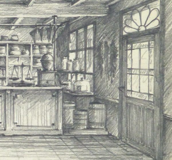 Pencil Drawing - Country Store, circa 1950-detail-10367M