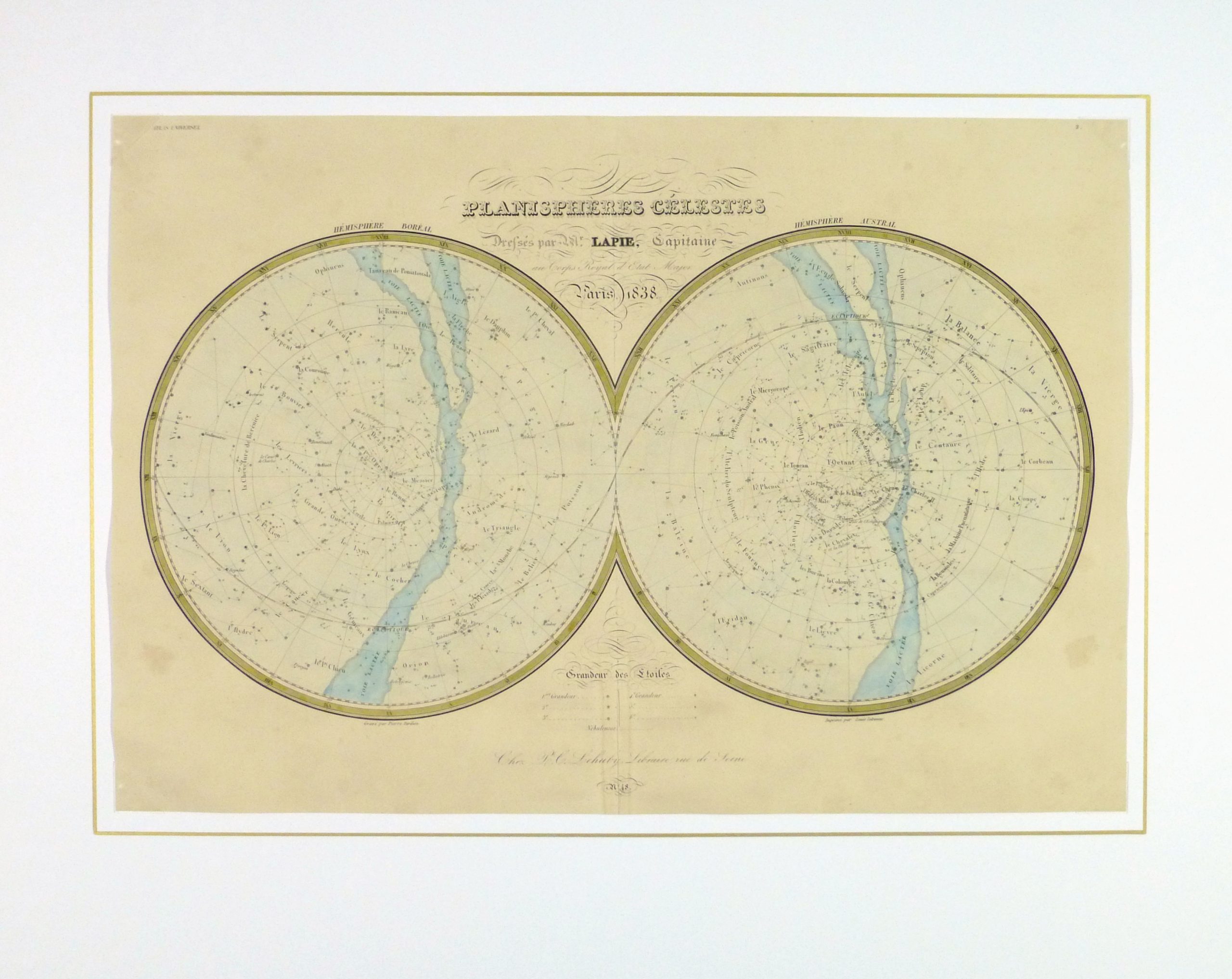 Celestial Planispheres Engraving, 1838-matted-10371M Celestial Planispheres Engraving, 1838-matted-10371M