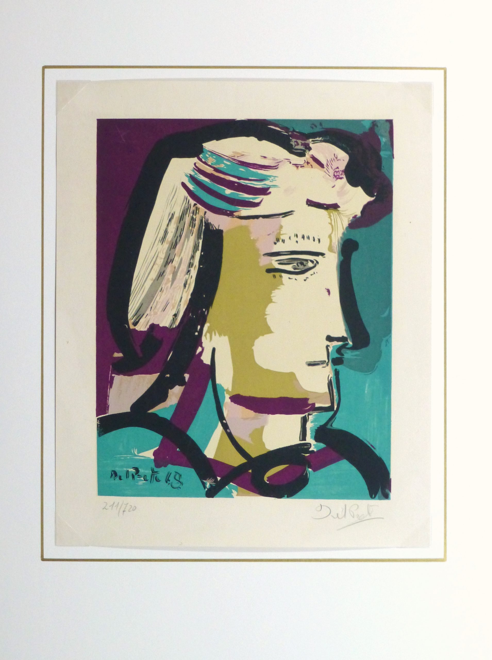 Abstract Portrait Lithograph, 1968-matted-10390M Abstract Portrait Lithograph, 1968-matted-10390M