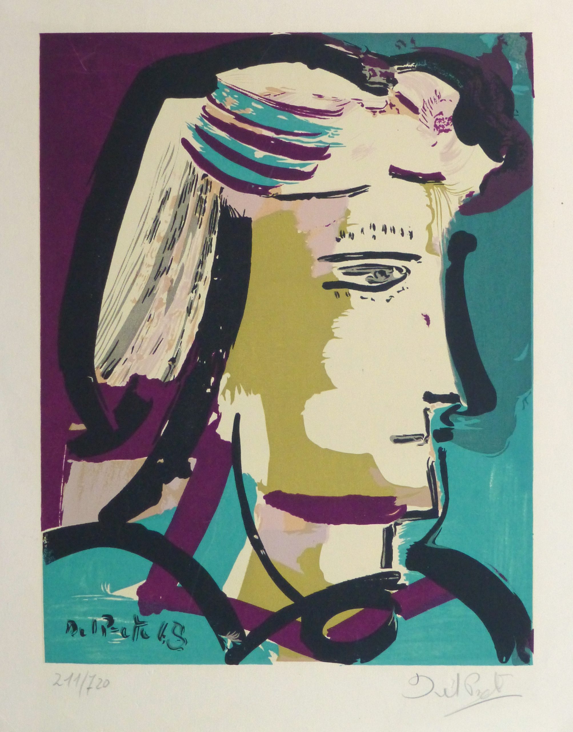 Abstract Portrait Lithograph, 1968-main-10390M Abstract Portrait Lithograph, 1968-main-10390M