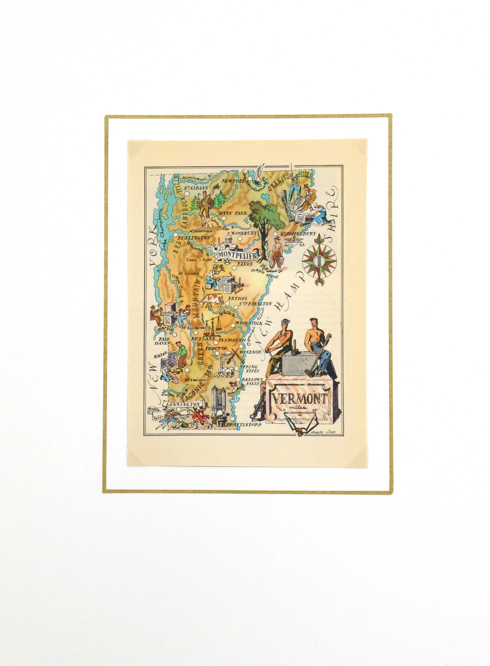 Vermont Pictorial Map, 1946-matted-6232K Vermont Pictorial Map, 1946-matted-6232K