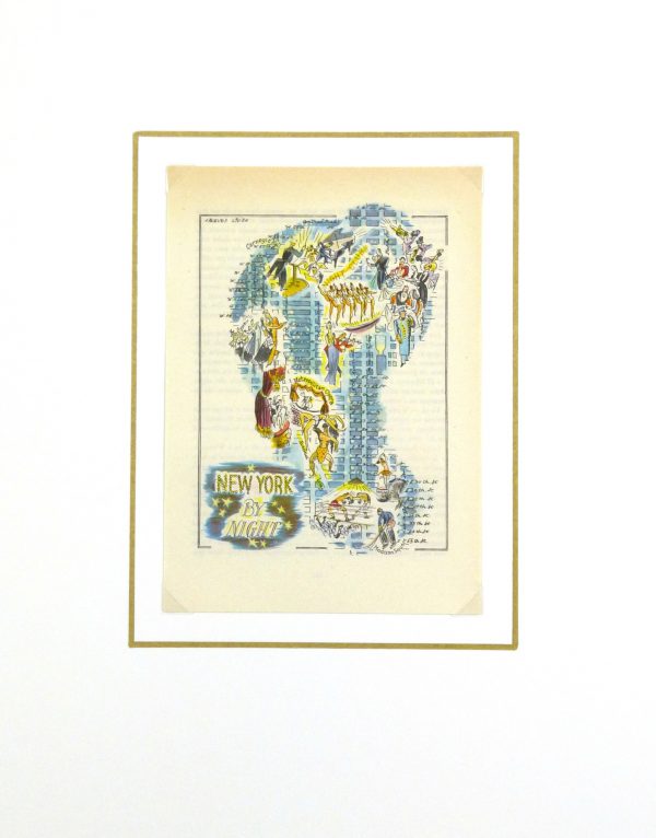 New York at Night Pictorial Map, 1946-matted-6242K