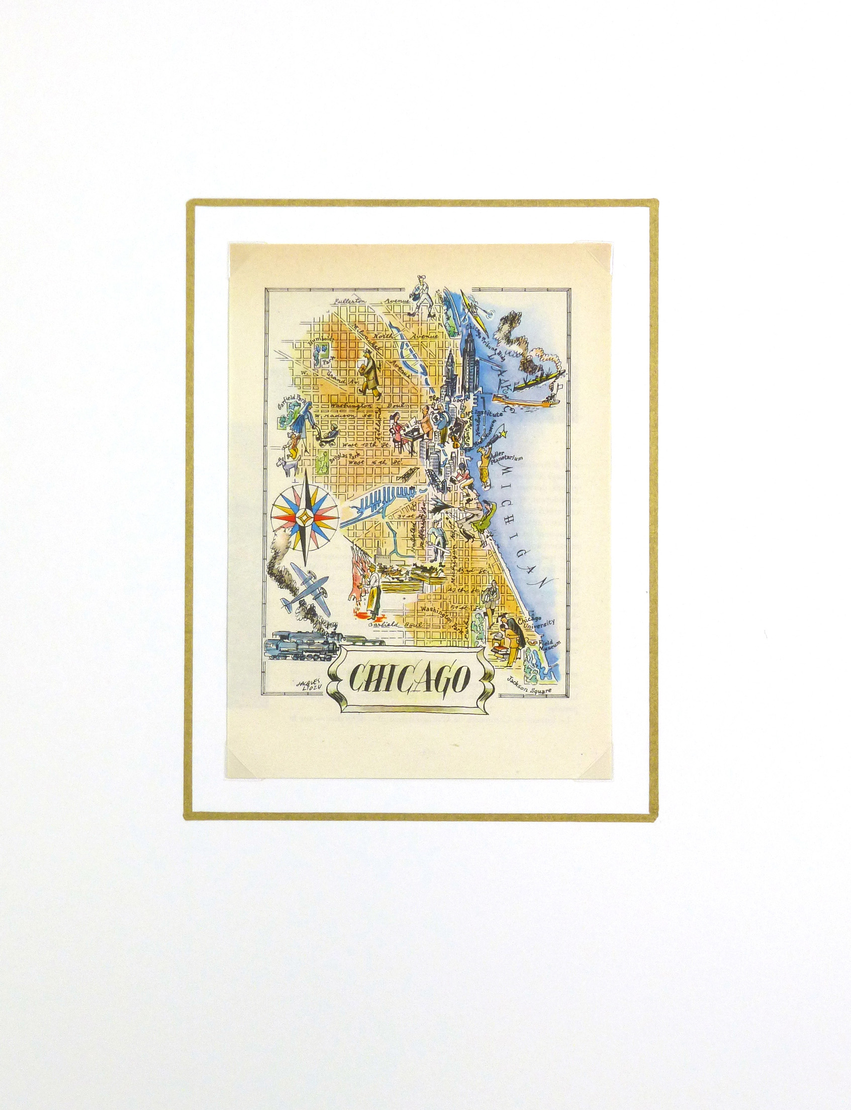 Pictorial Map - Chicago, 1946-matted-6252K Pictorial Map - Chicago, 1946-matted-6252K