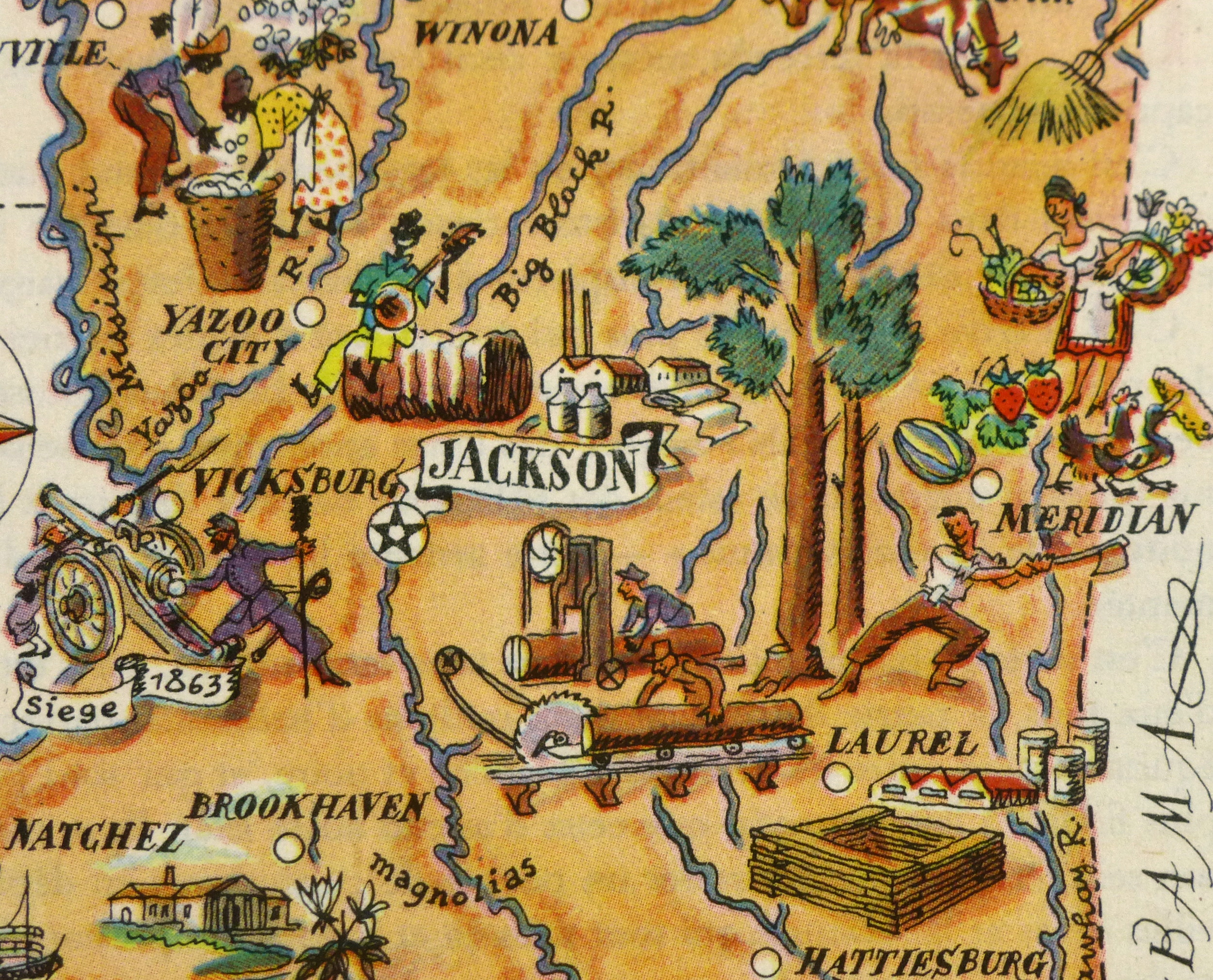 Mississippi Pictorial Map, 1946-detail-6253K Mississippi Pictorial Map, 1946-detail-6253K