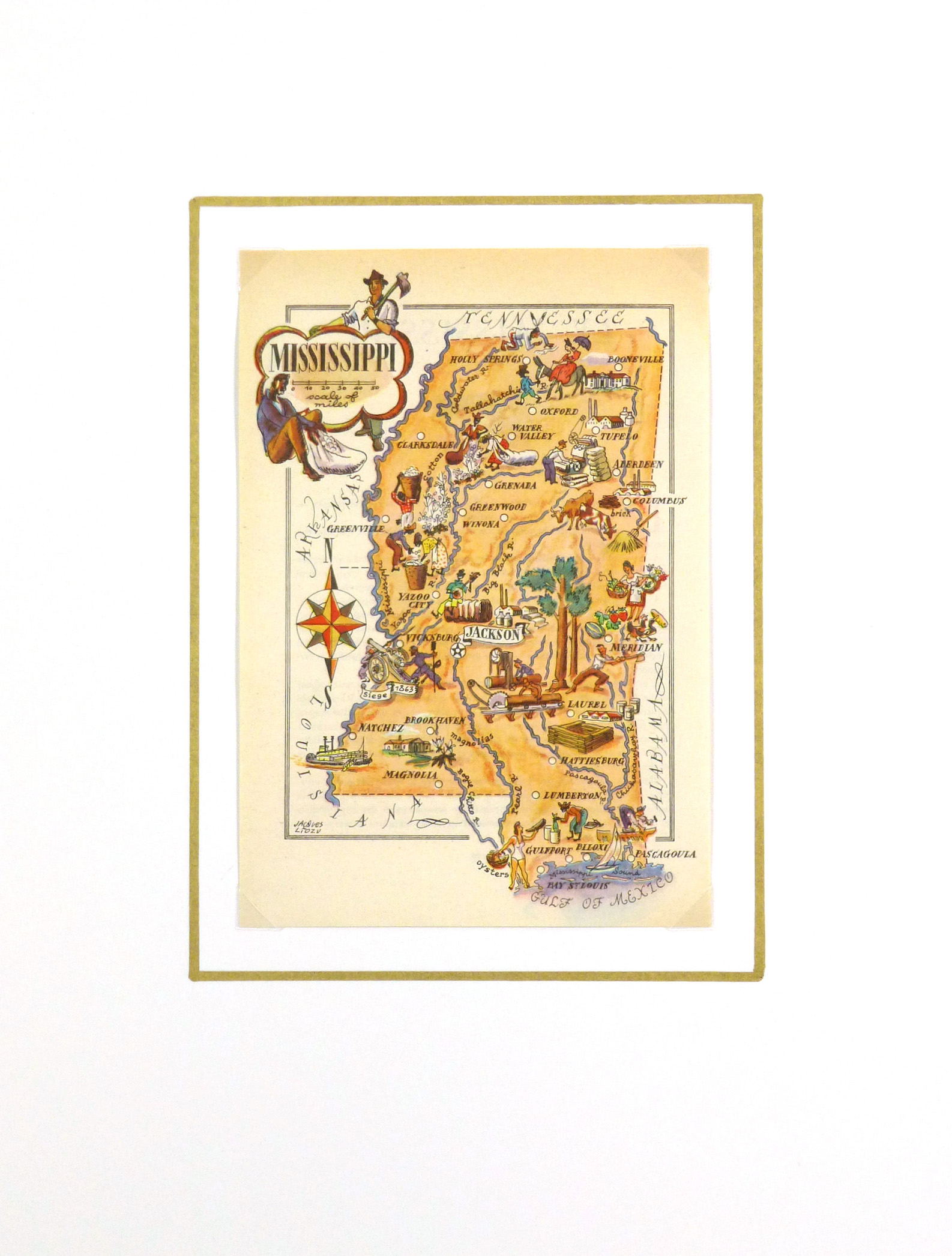 Mississippi Pictorial Map, 1946-matted-6253K Mississippi Pictorial Map, 1946-matted-6253K