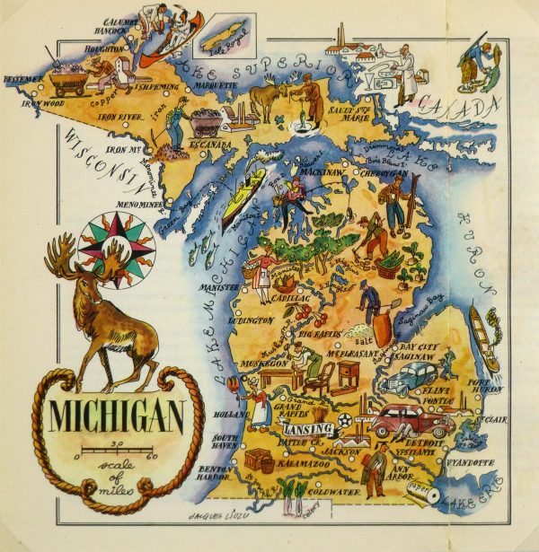 Michigan Pictorial Map, 1946-main-6258K