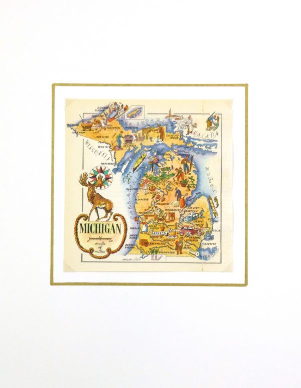 Michigan Pictorial Map, 1946-matted-6258K