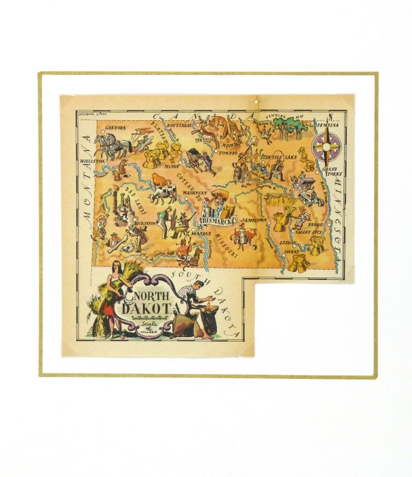 North Dakota Pictorial Map, 1946-matted-6267K