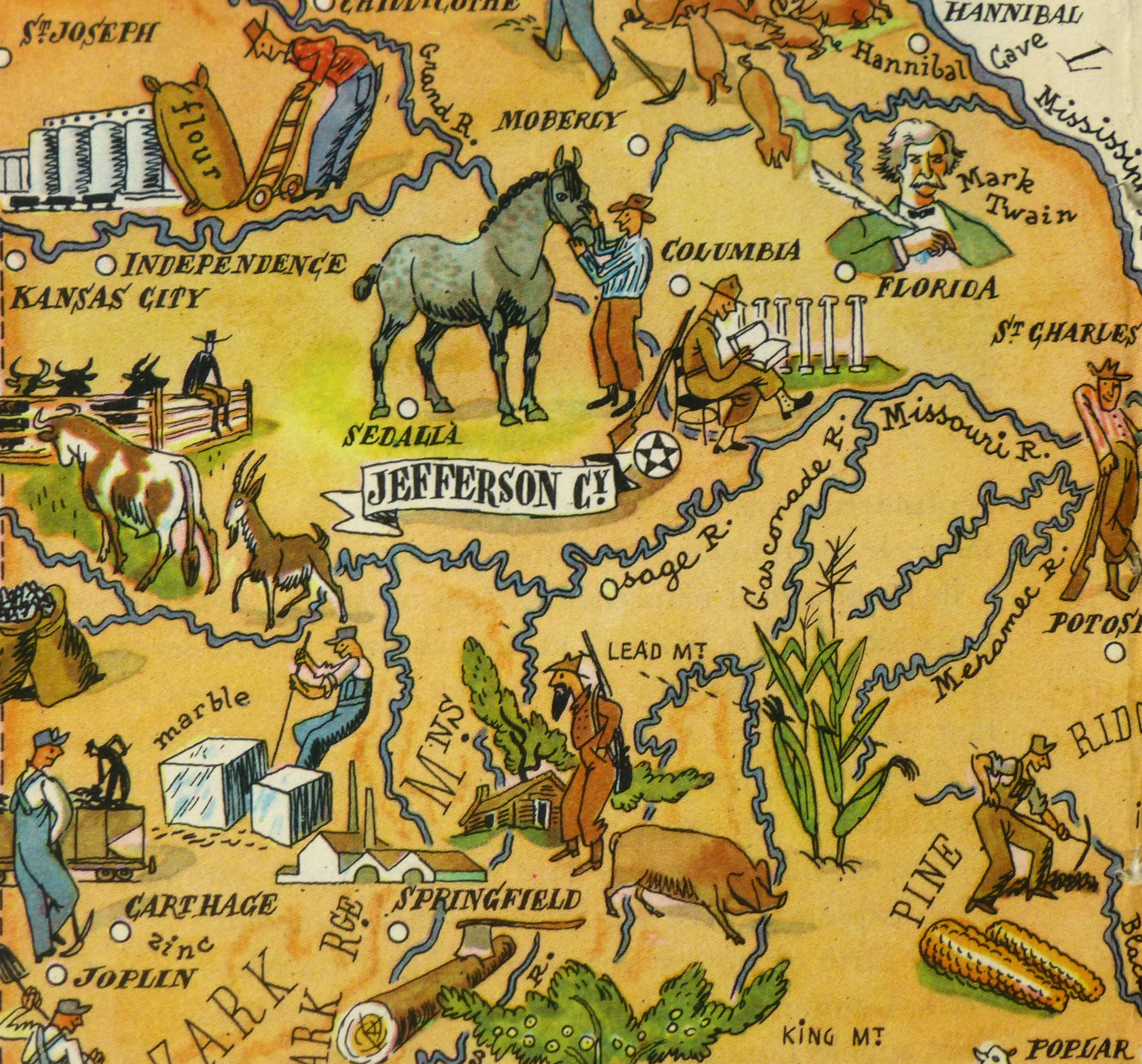 Missouri Pictorial Map, 1946-detail-6270K Missouri Pictorial Map, 1946-detail-6270K