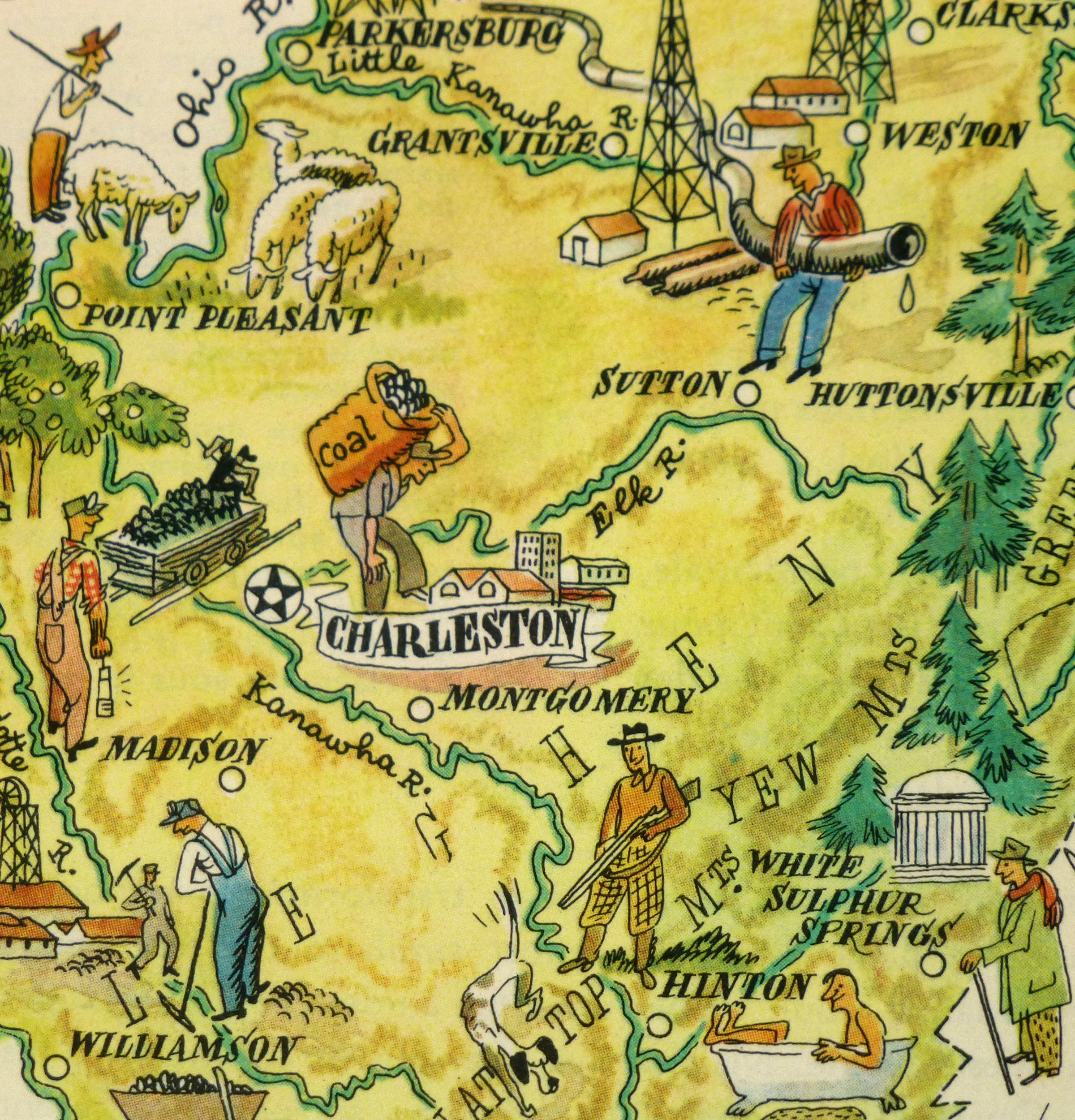 West Virginia Pictorial Map, 1946-detail-6273K West Virginia Pictorial Map, 1946-detail-6273K