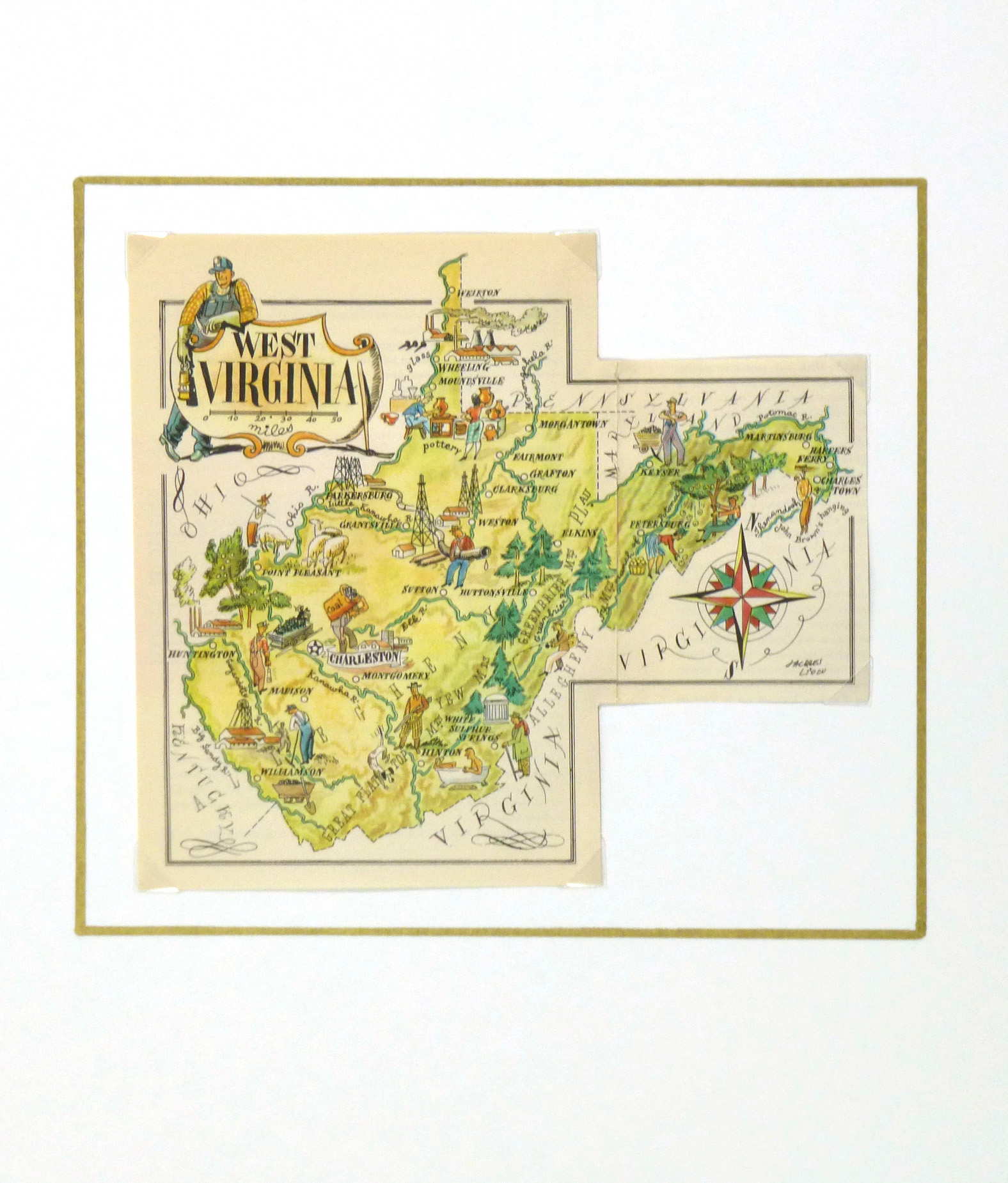 West Virginia Pictorial Map, 1946-matted-6273K West Virginia Pictorial Map, 1946-matted-6273K