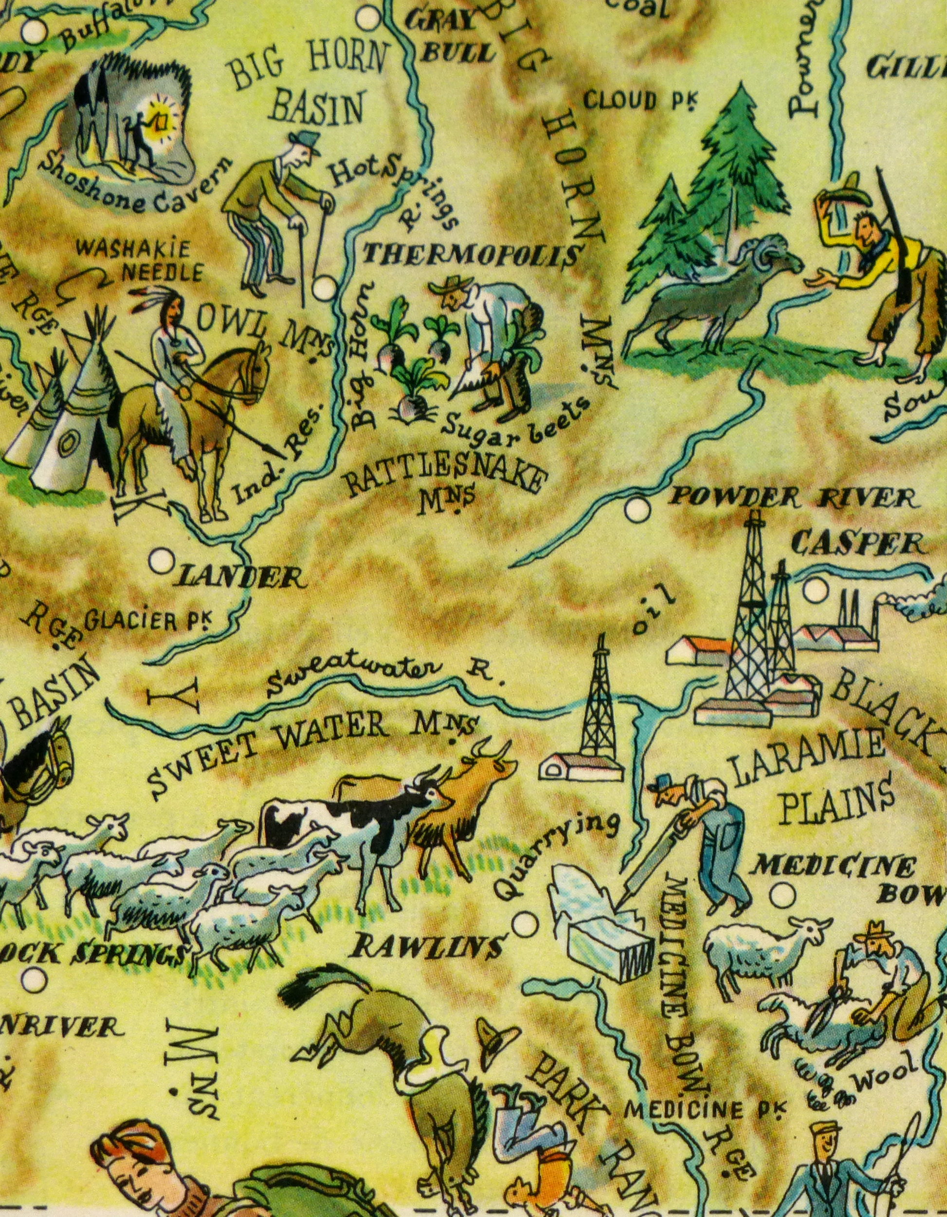 Wyoming Pictorial Map, 1946-detail-6274K Wyoming Pictorial Map, 1946-detail-6274K