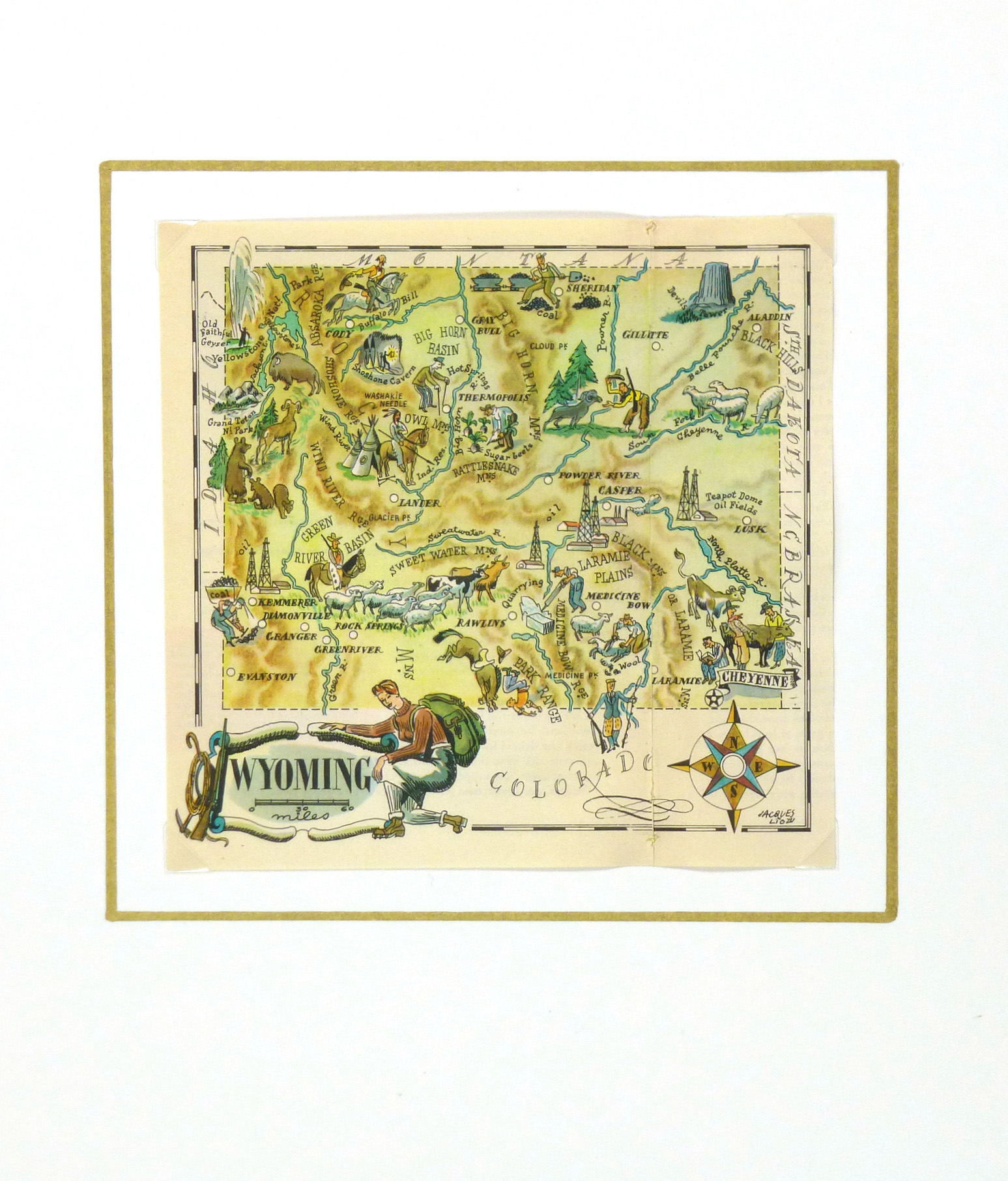 Wyoming Pictorial Map, 1946-matted-6274K Wyoming Pictorial Map, 1946-matted-6274K