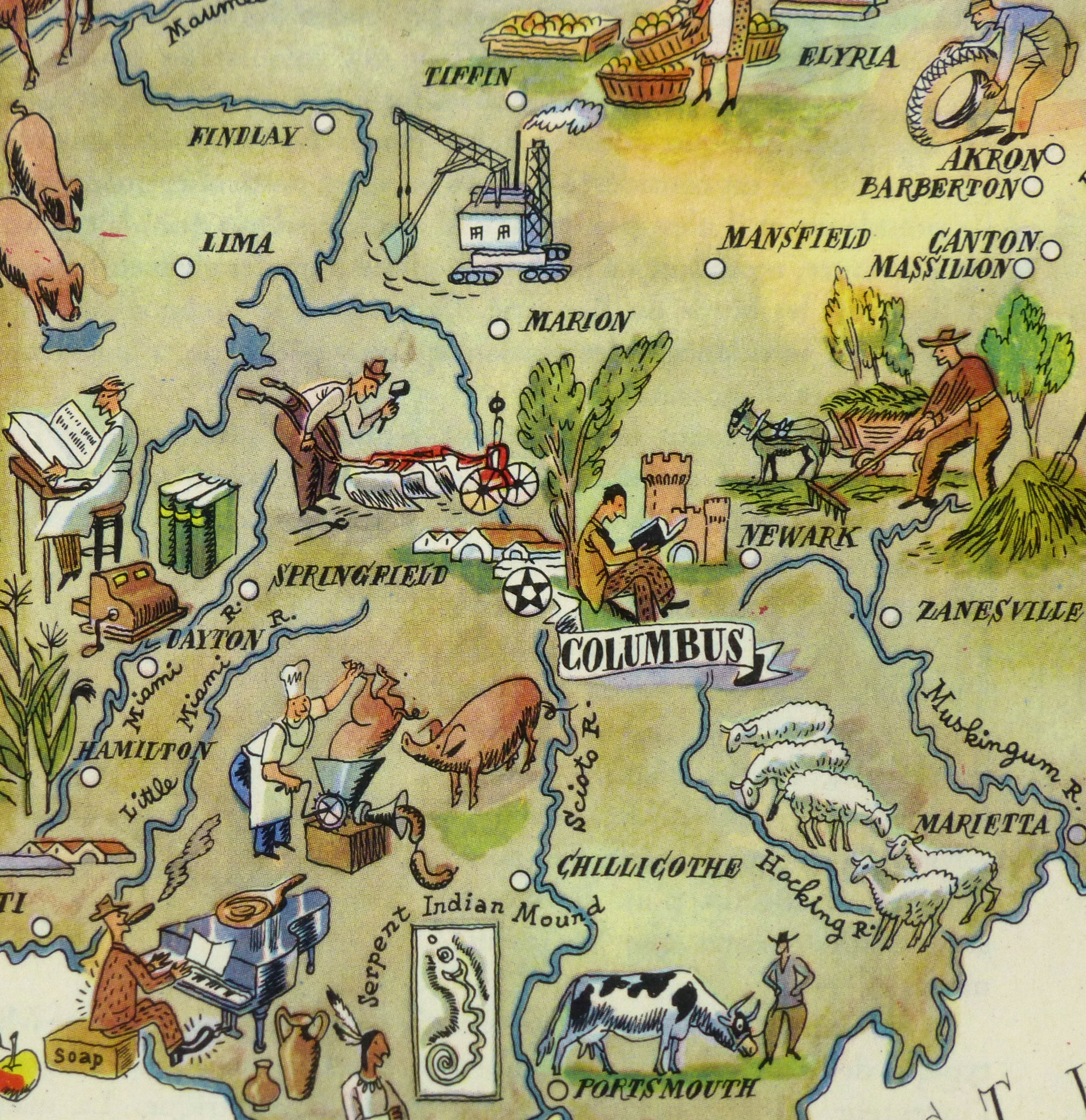 Ohio Pictorial Map, 1946-detail-6280K Ohio Pictorial Map, 1946-detail-6280K