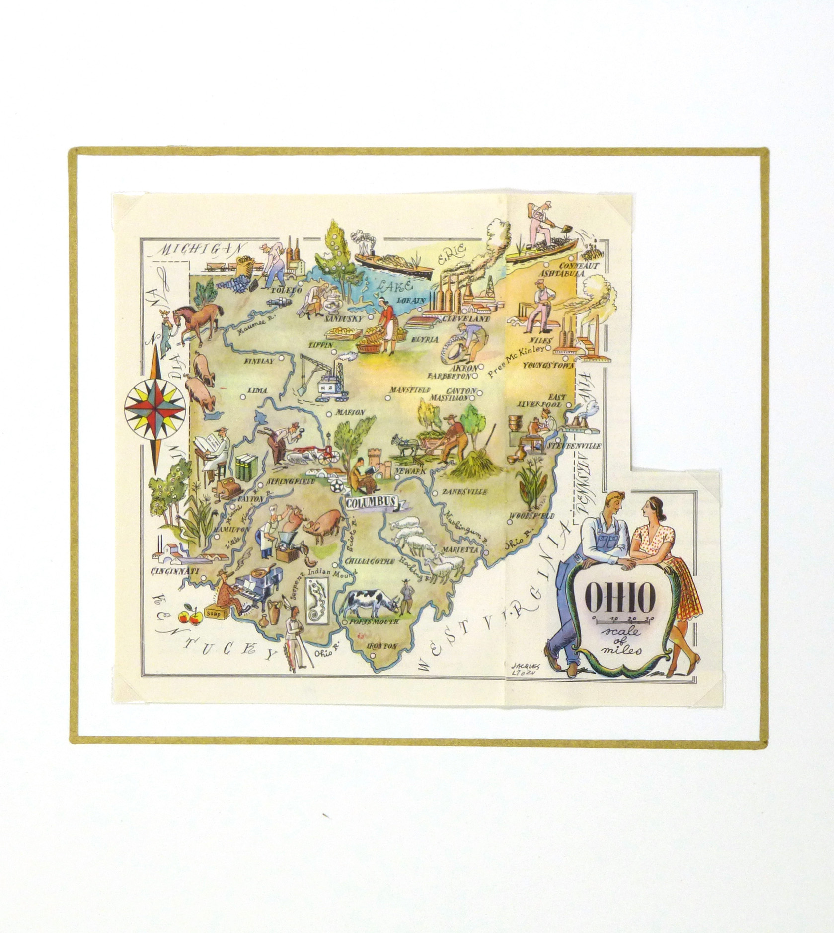 Ohio Pictorial Map, 1946-matted-6280K Ohio Pictorial Map, 1946-matted-6280K