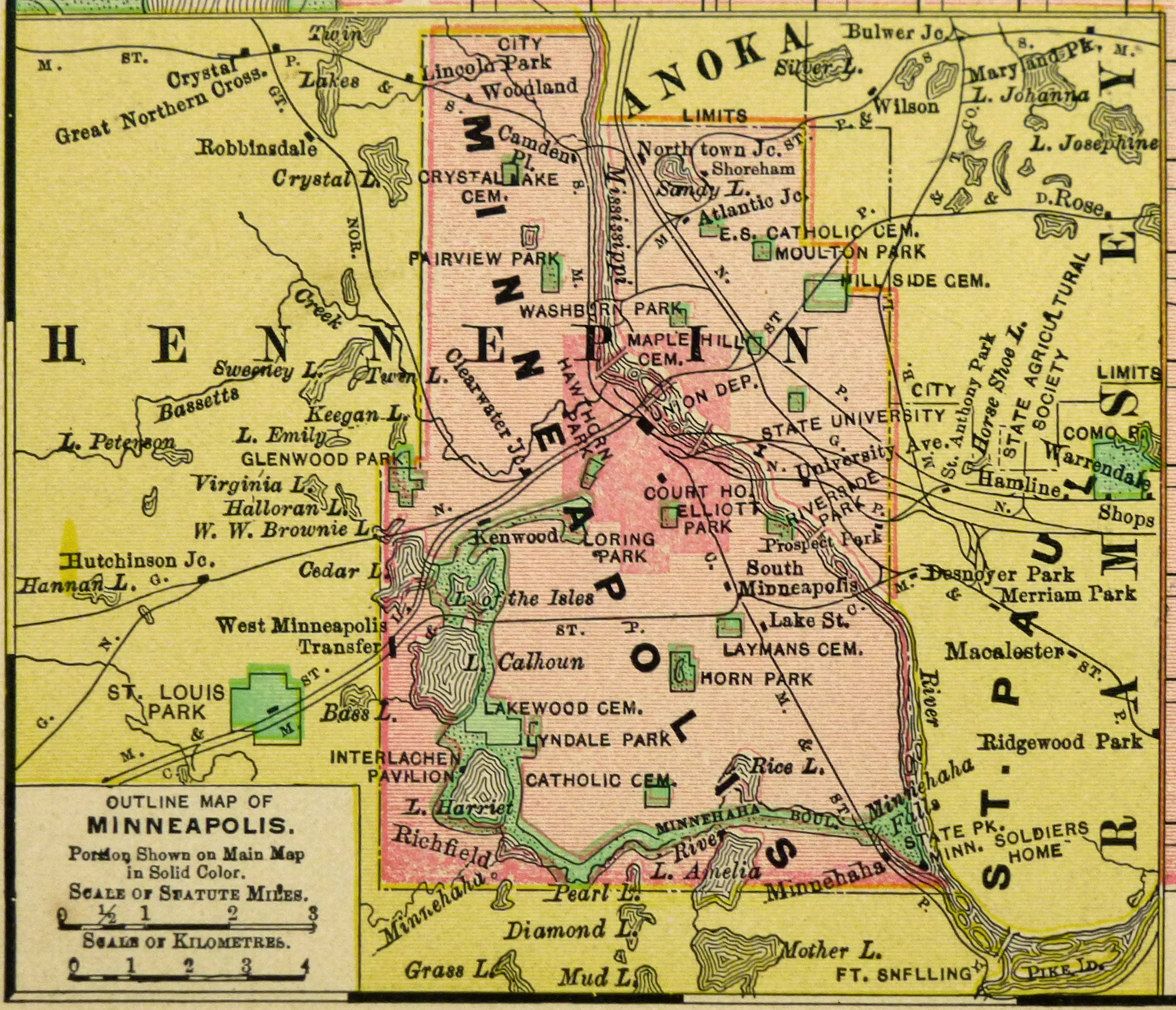 Minneapolis Map, 1895-detail-6437K Minneapolis Map, 1895-detail-6437K