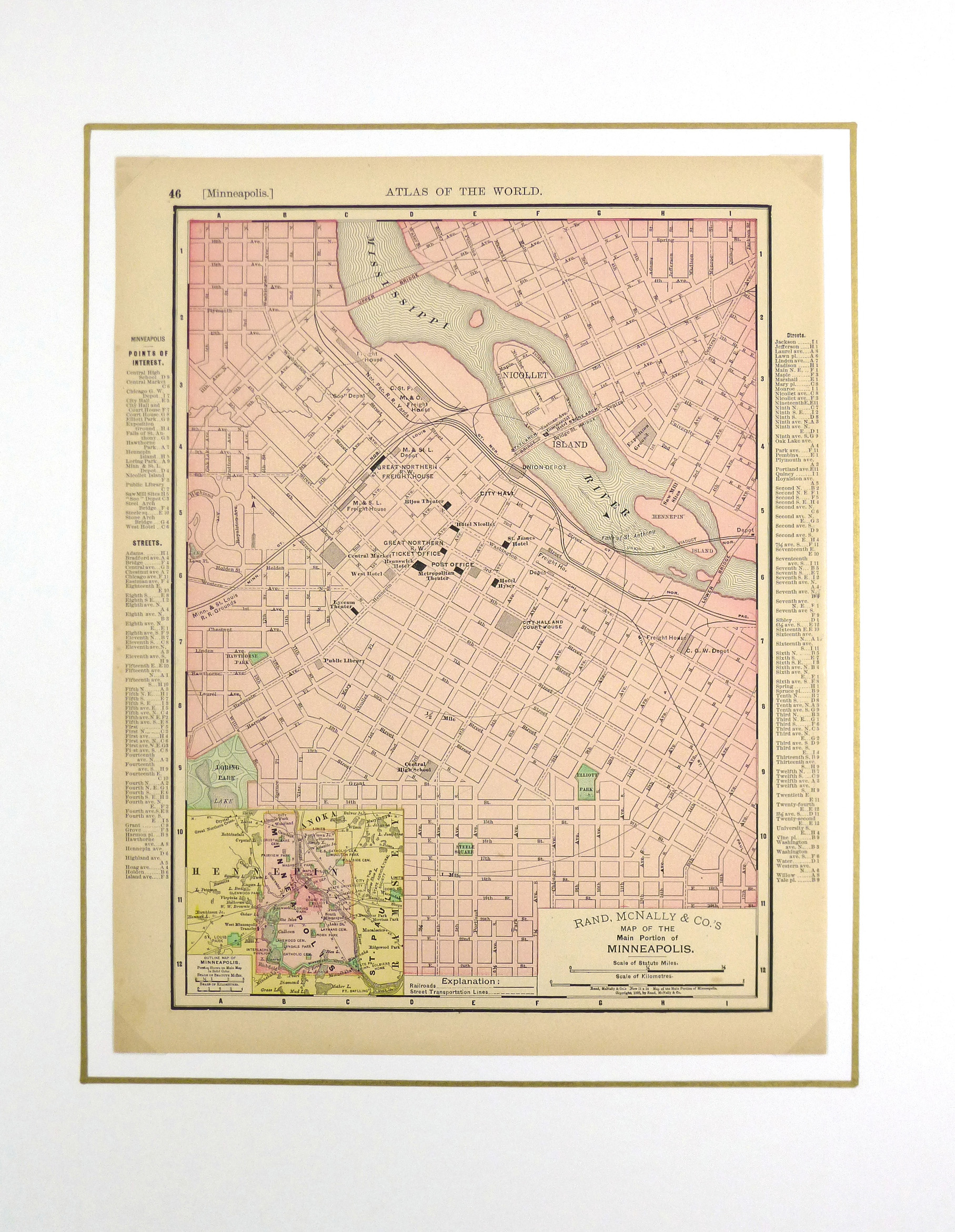 Minneapolis Map, 1895-matted-6437K Minneapolis Map, 1895-matted-6437K