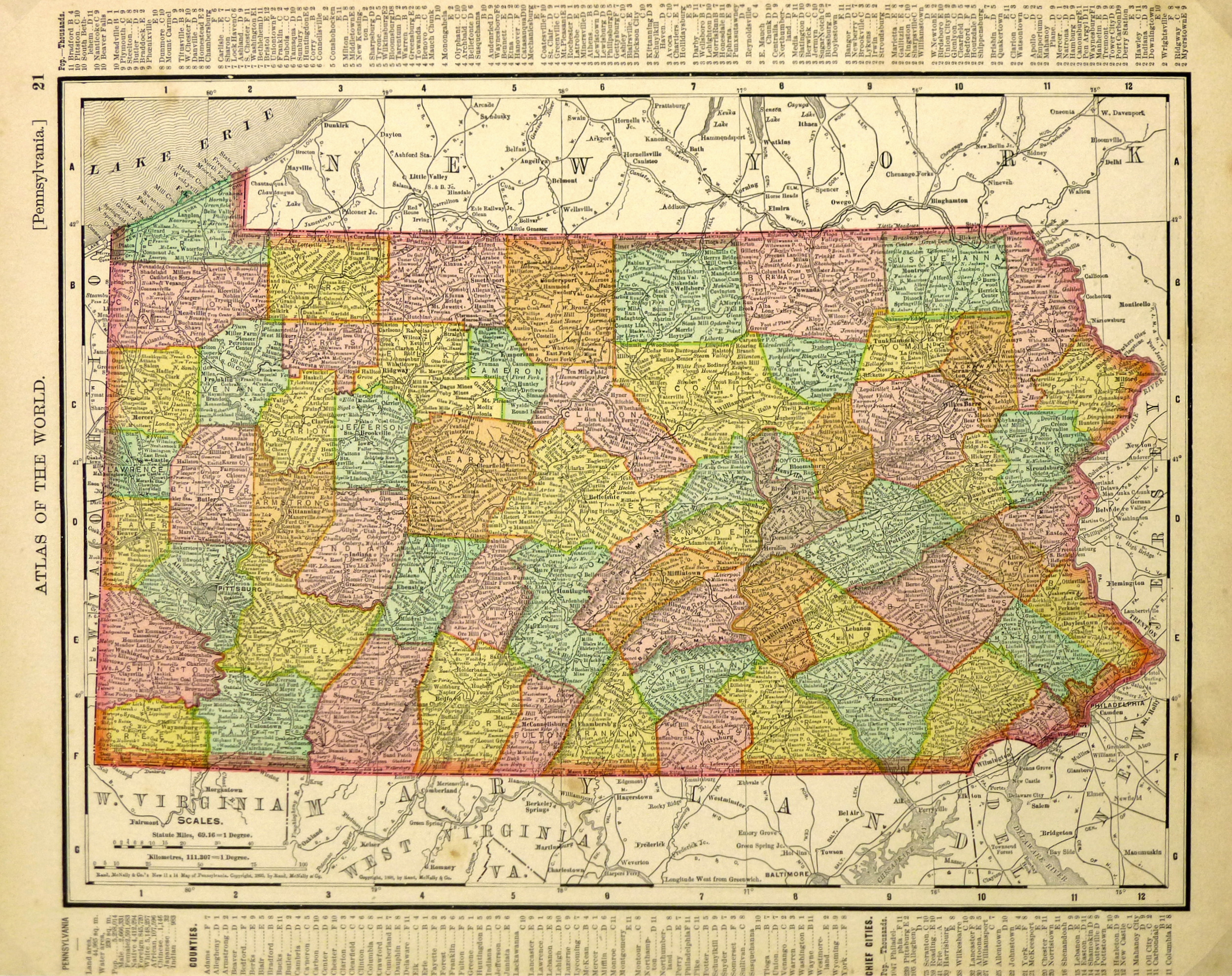 Map of Pennsylvania, 1895-main-6449K Map of Pennsylvania, 1895-main-6449K