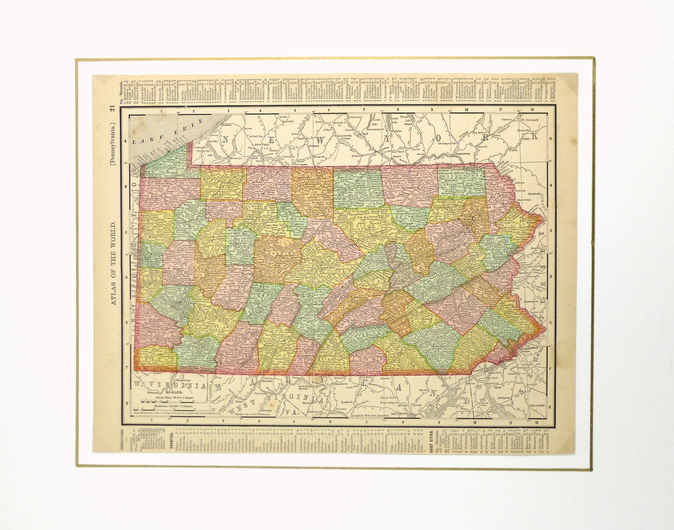 Map of Pennsylvania, 1895-matted-6449K Map of Pennsylvania, 1895-matted-6449K