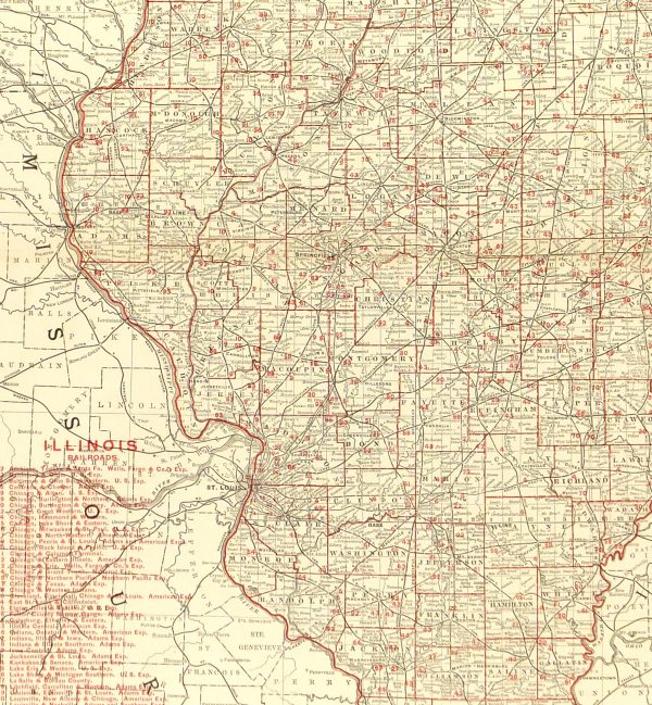 Illinois Counties & Railroads Map, 1895-detail-6556K