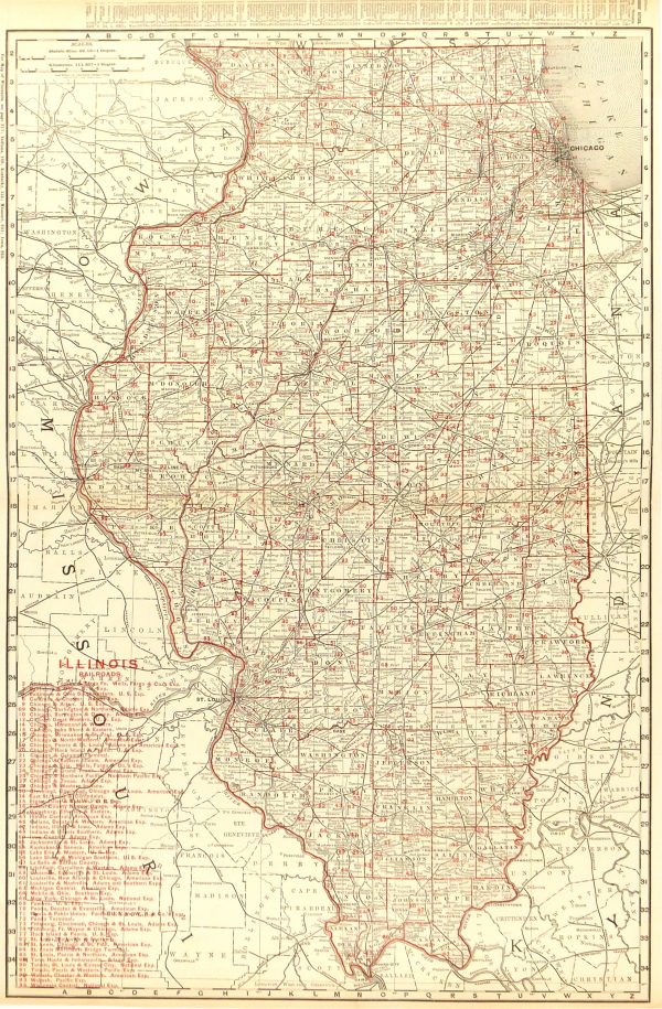 Illinois Counties & Railroads Map, 1895-main-6556K