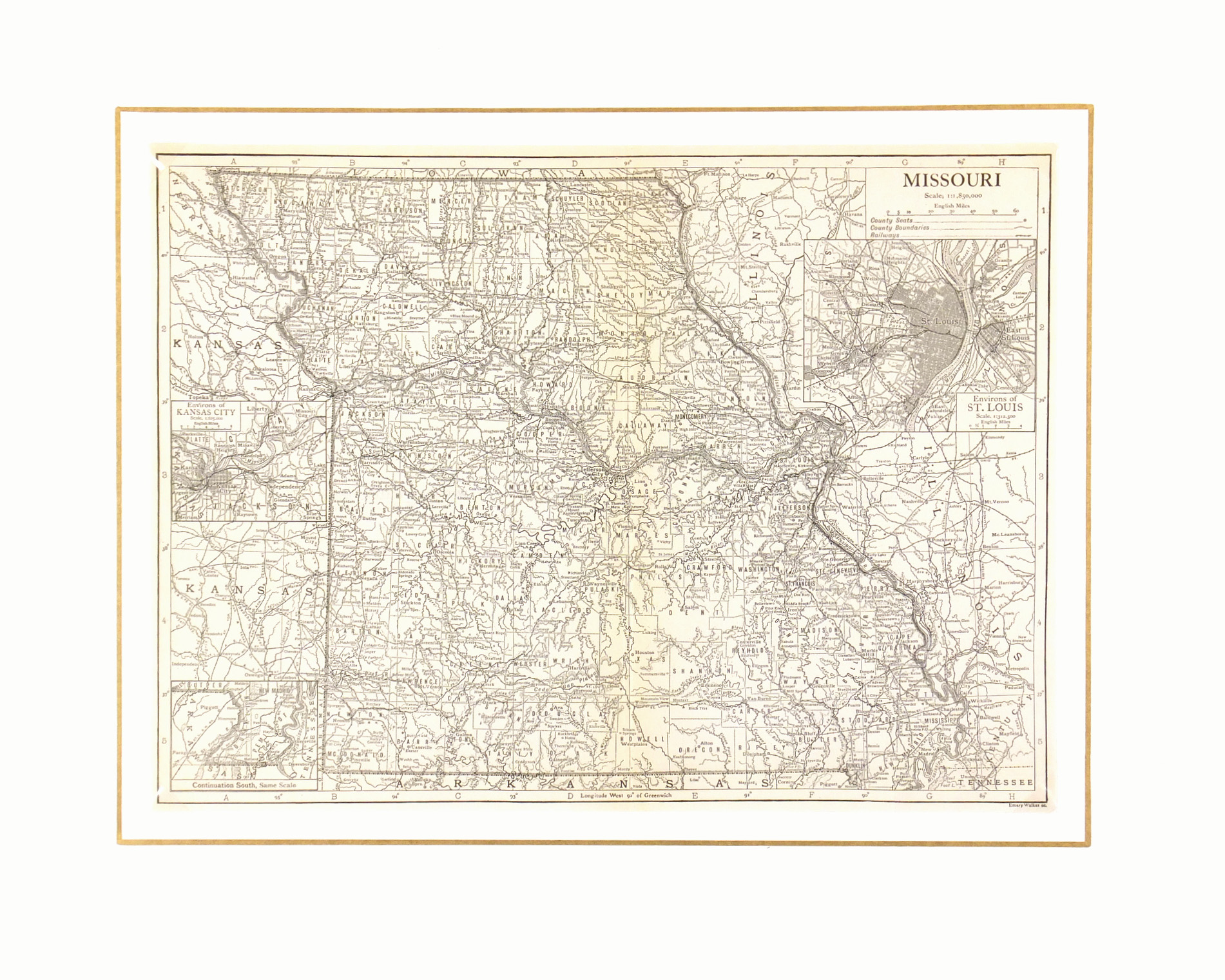 Missouri Map, 1910-matted-7403K Missouri Map, 1910-matted-7403K