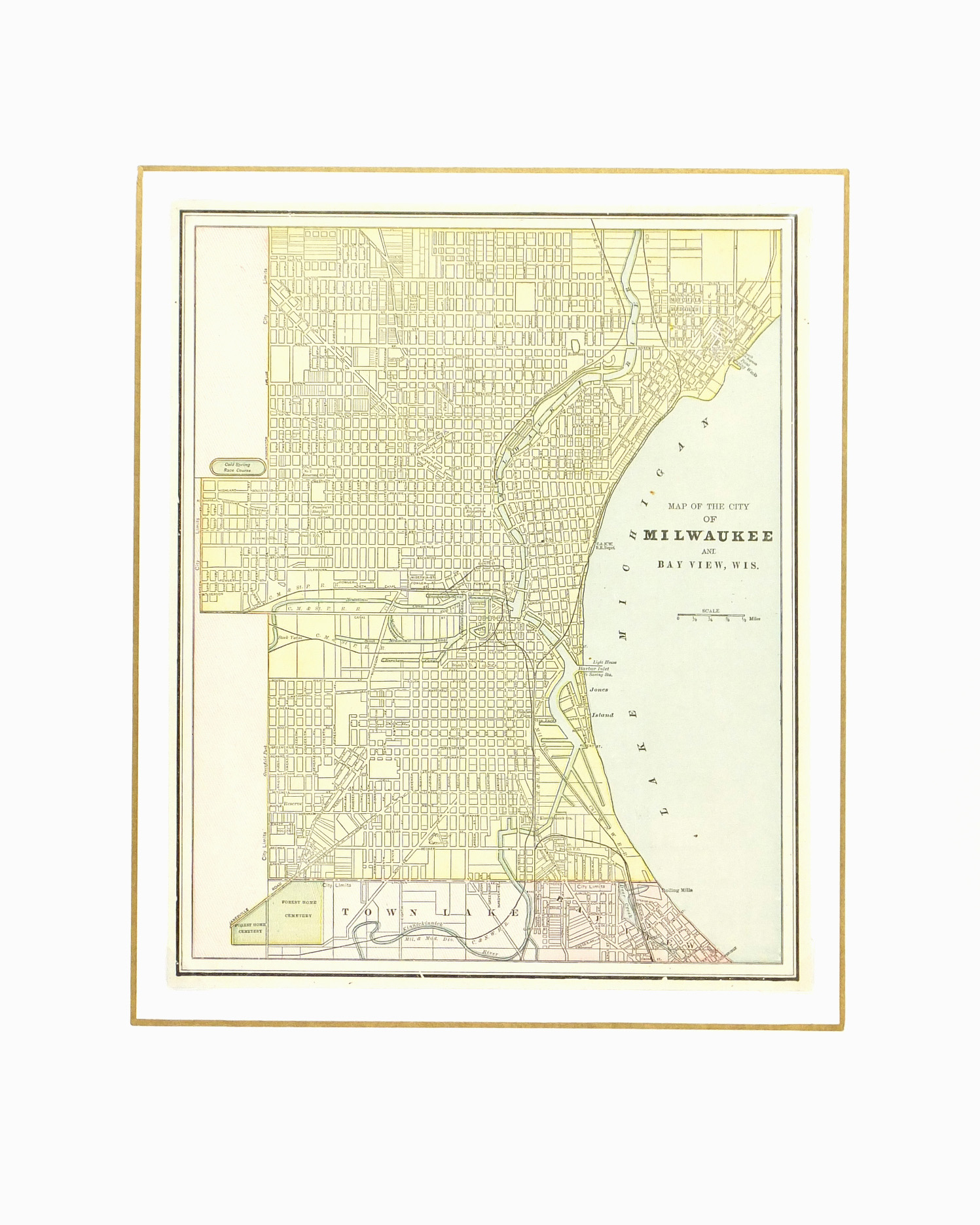 Milwaukee Map,1889-matted-7648K Milwaukee Map,1889-matted-7648K