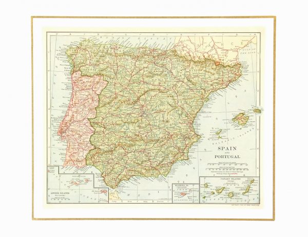 Spain & Portugal Map, 1906-matted-7692K