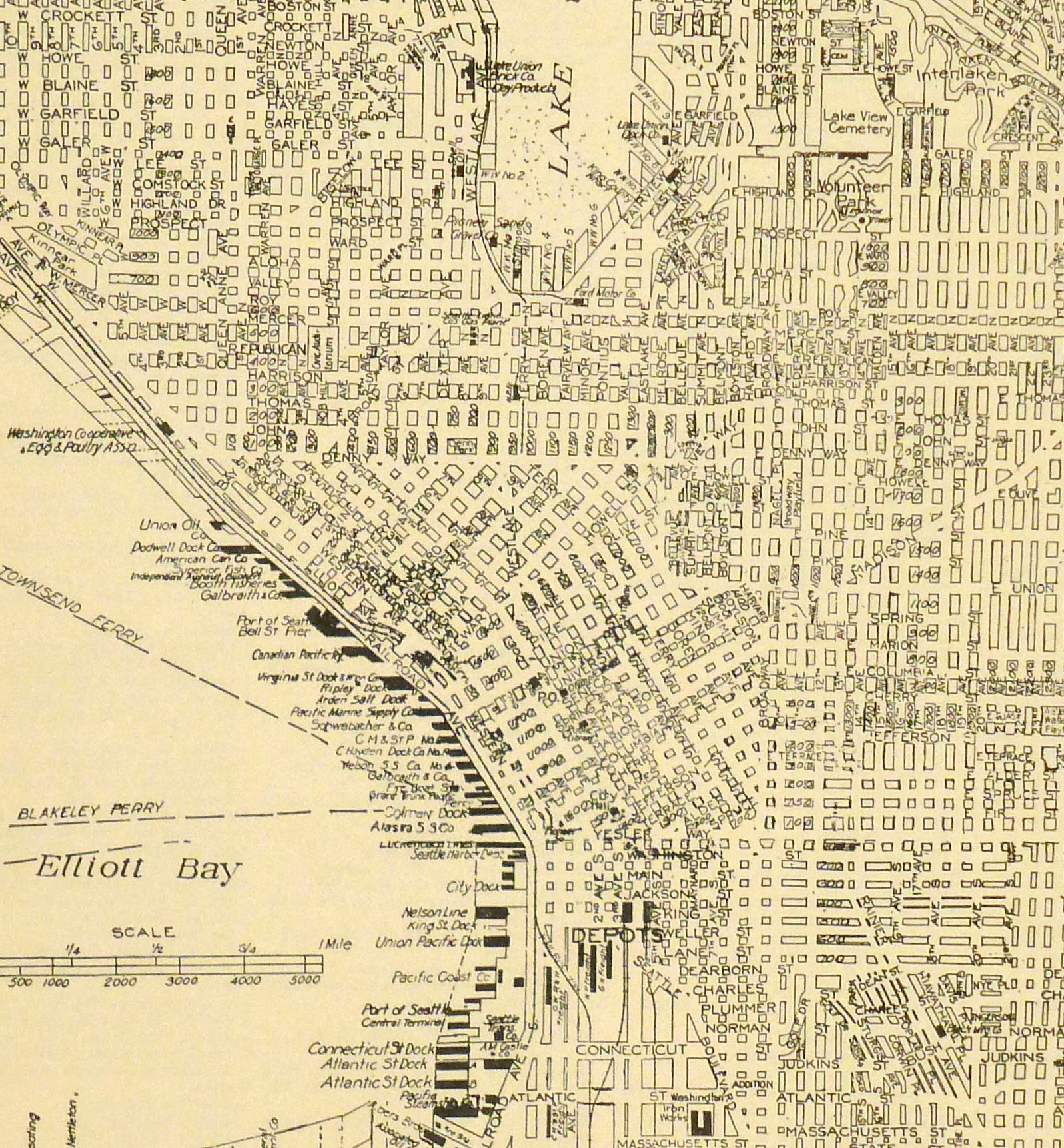 Central Seattle Map, 1937-detail-8673K Central Seattle Map, 1937-detail-8673K