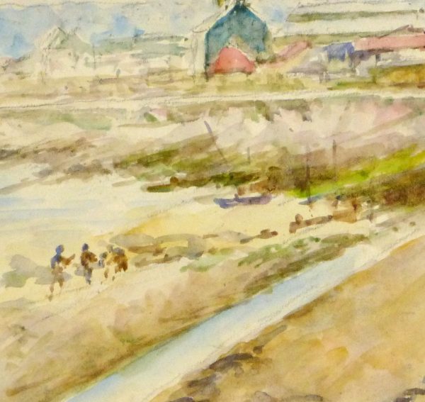 Watercolor Landscape - Beachside Town, Circa 1930-detail 2-8894K