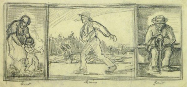 Drawing- Expressive Triptych, Circa 1930-main-9212K