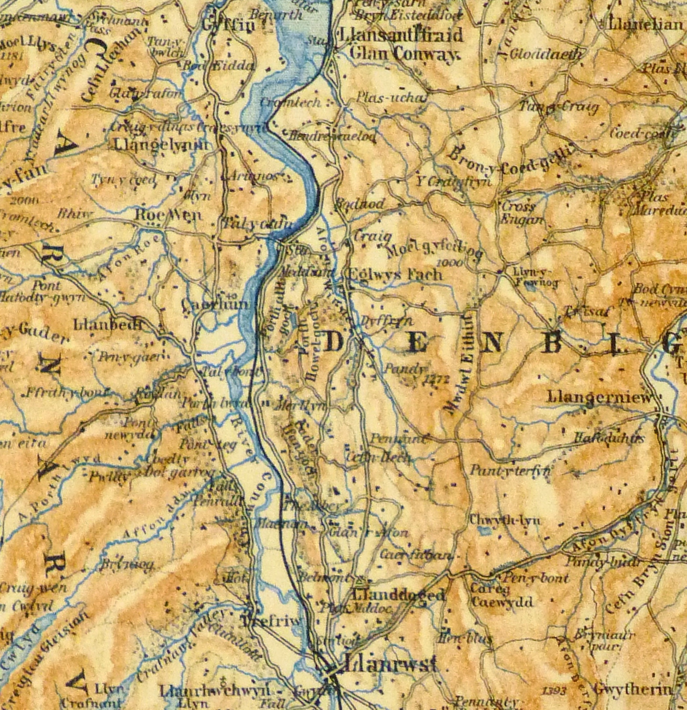 Map of River Conwy, Wales, 1927-detail-9347K Map of River Conwy, Wales, 1927-detail-9347K