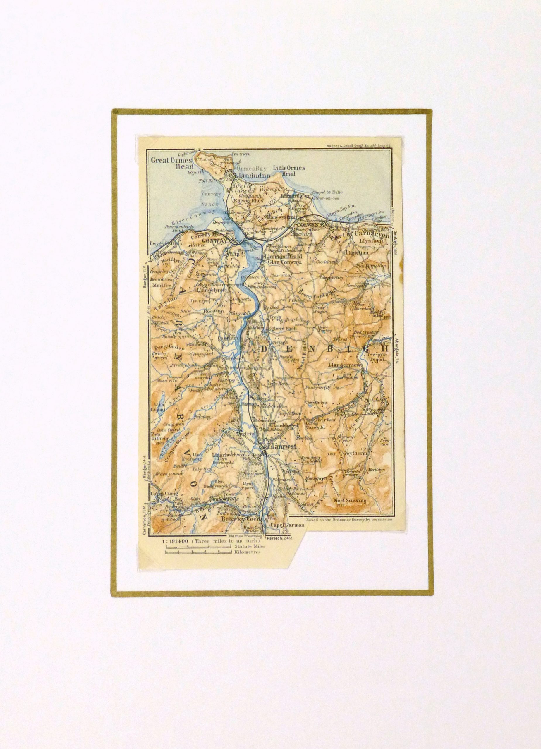 Map of River Conwy, Wales, 1927-matted-9347K Map of River Conwy, Wales, 1927-matted-9347K