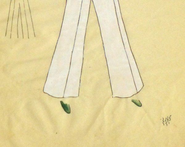 Gouache & Ink Fashion Sketch - Green Pocket Blouse, Circa 1950-detail-10506M