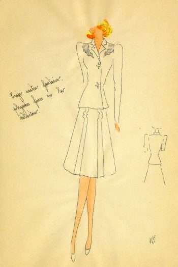 Gouache & Ink Fashion Sketch - Dress Suit, Circa 1950-main-10510M